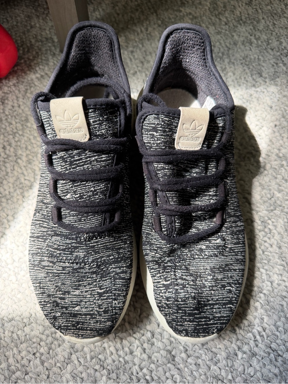 adidas Black and Cream Knit Slip-On Sneakers